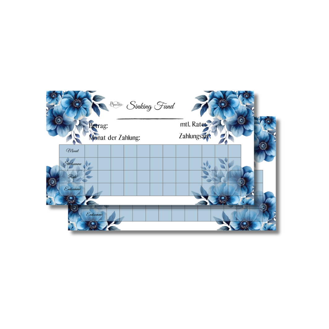 Sinking Fund Tracker Blaue Blumen gedruckt und laminiert