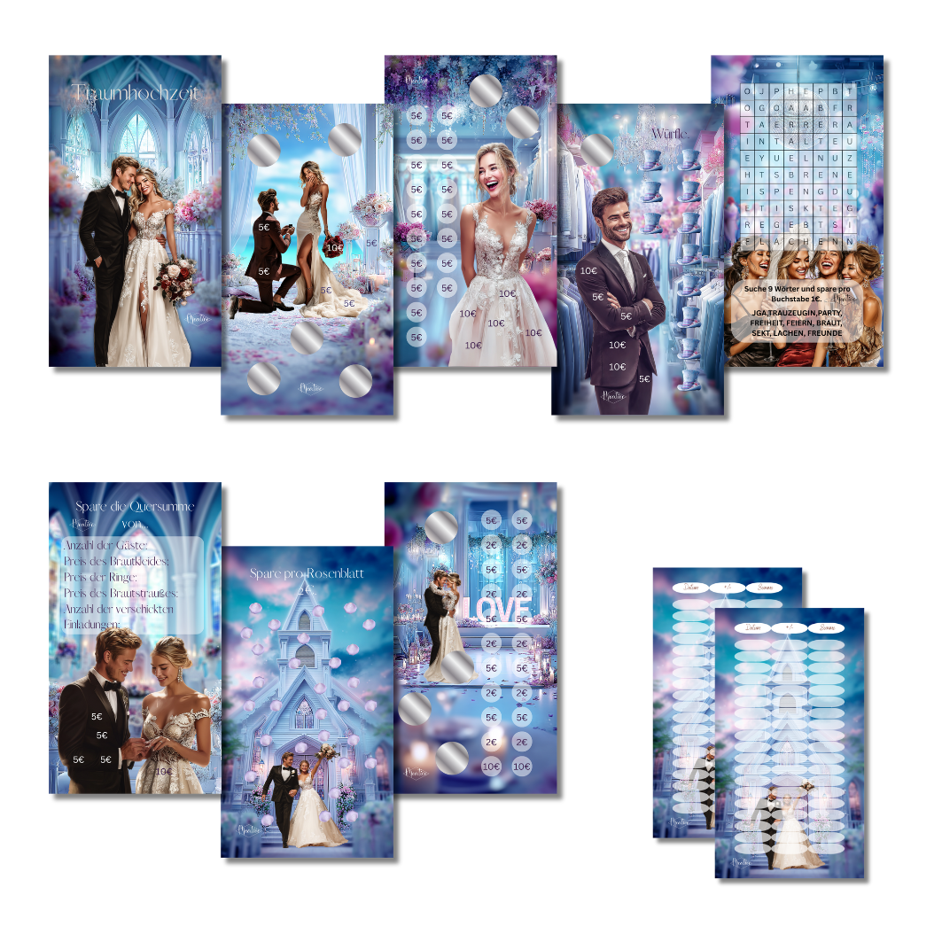 Sparbuch "Traumhochzeit" - 7 Challenges + 1 Tracker