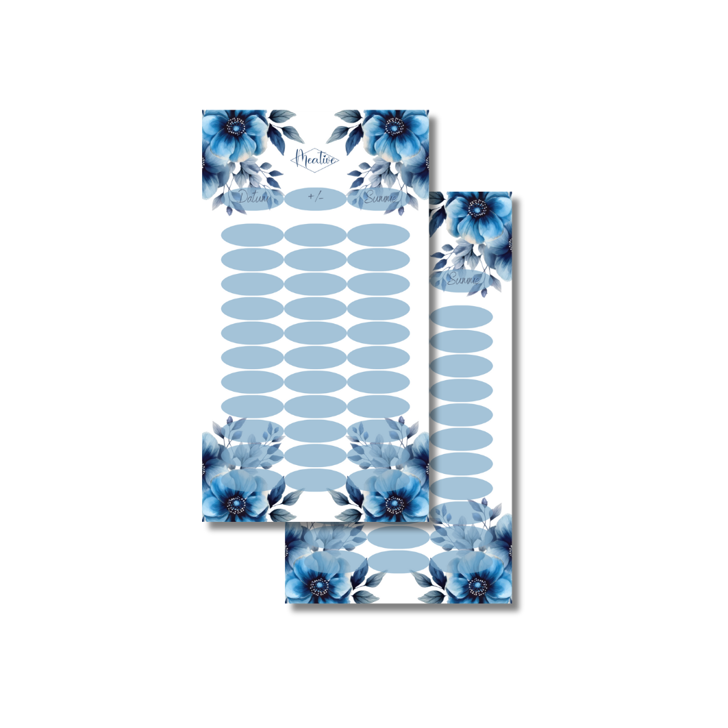 Budget Sheets Blaue Blumen gedruckt und laminiert