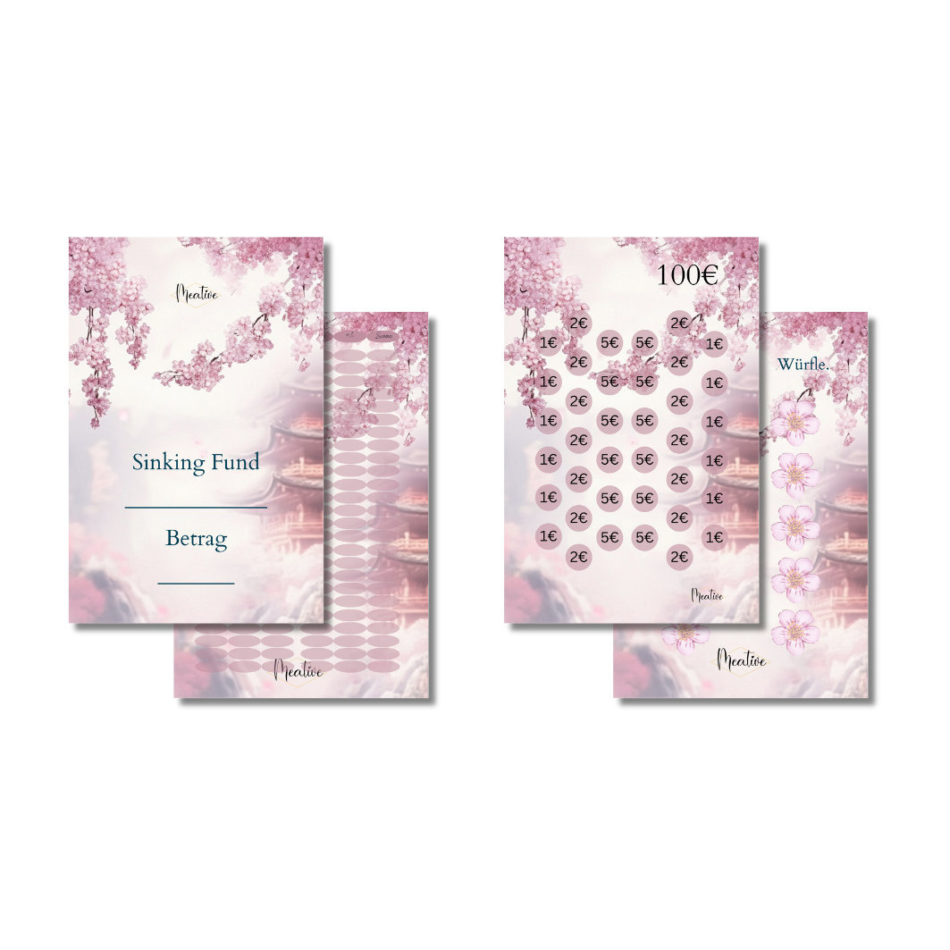 Sinking Funds Challenge Set Kirschblüte – Deckblat/Tracker + Challenge/Bonus