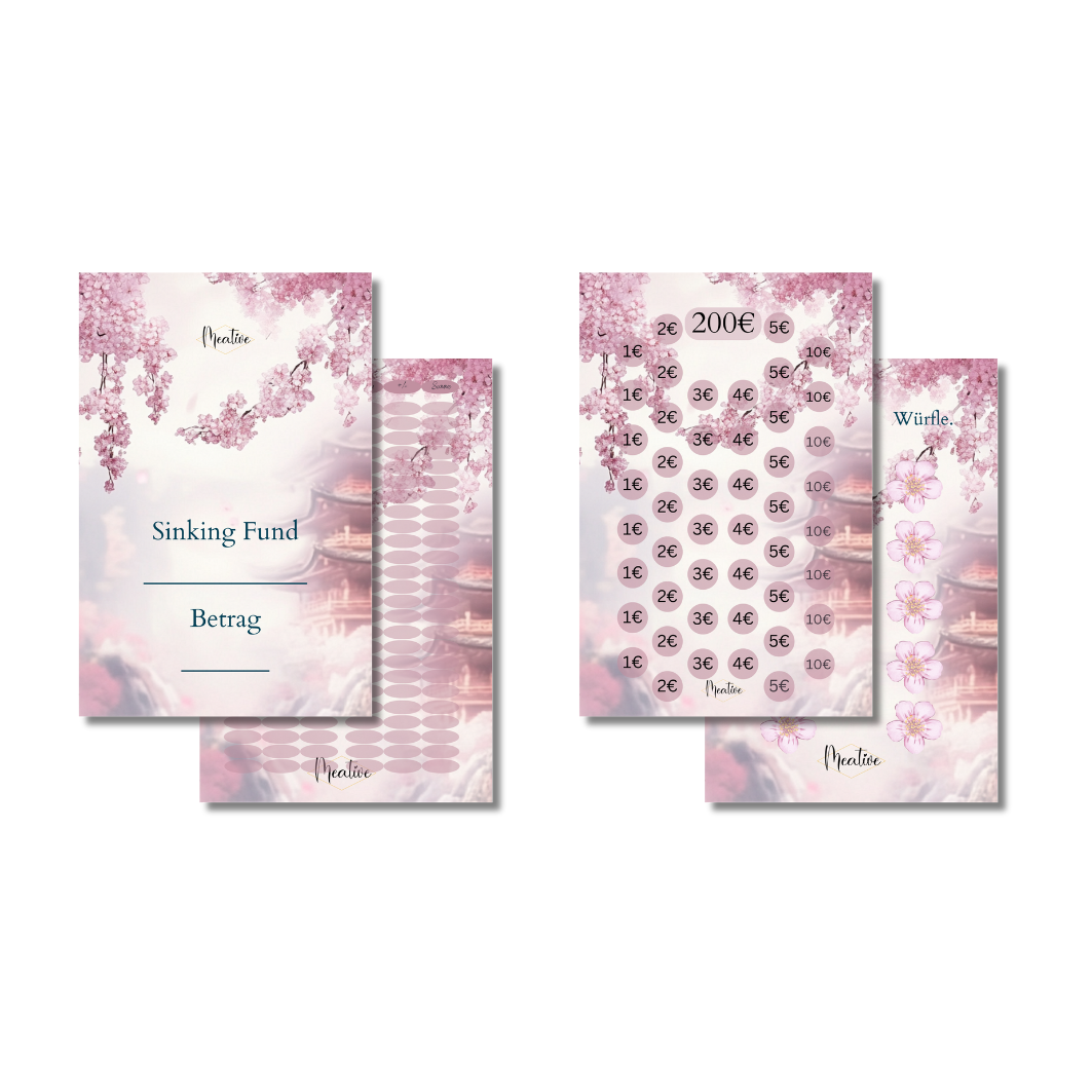 Sinking Funds Challenge Set Kirschblüte – Deckblat/Tracker + Challenge/Bonus