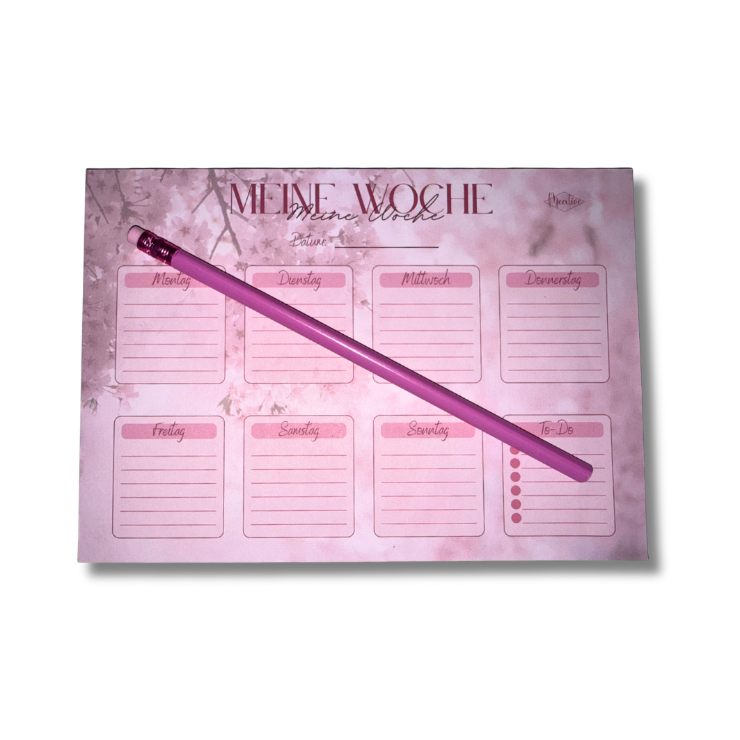 Meine Woche Kirschblüte - A5 Quer Block + Bleistift