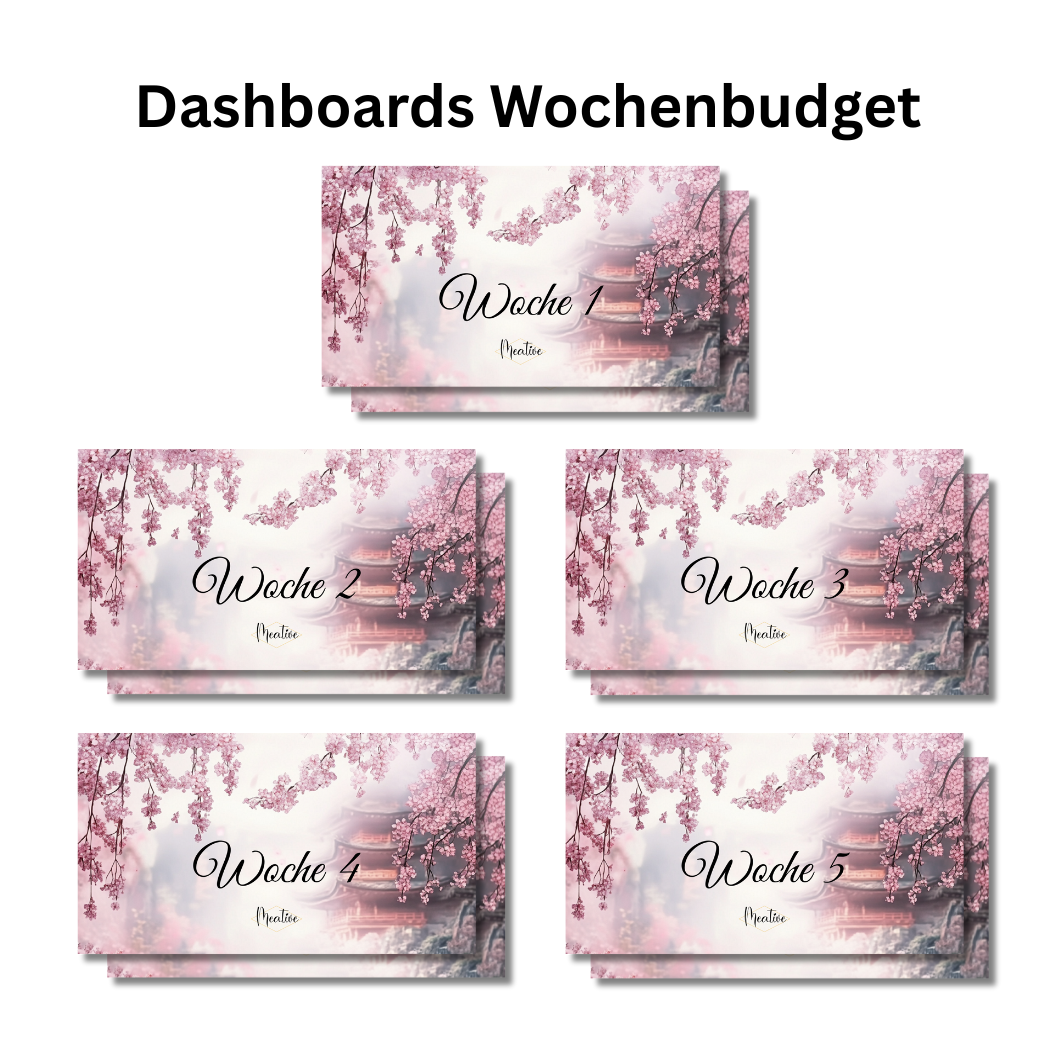 Wochenbudget Set - Dashboards Design A6 quer Kirschblüte