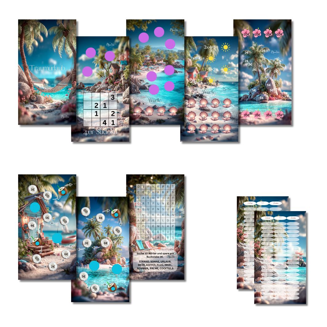 Sparbuch "Traumurlaub" - 7 Challenges + 1 Tracker