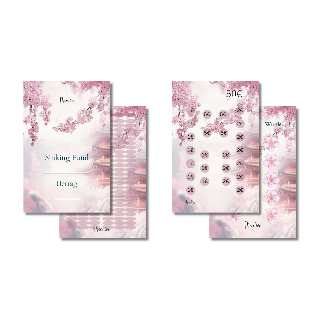 Sinking Funds Challenge Set Kirschblüte – Deckblat/Tracker + Challenge/Bonus