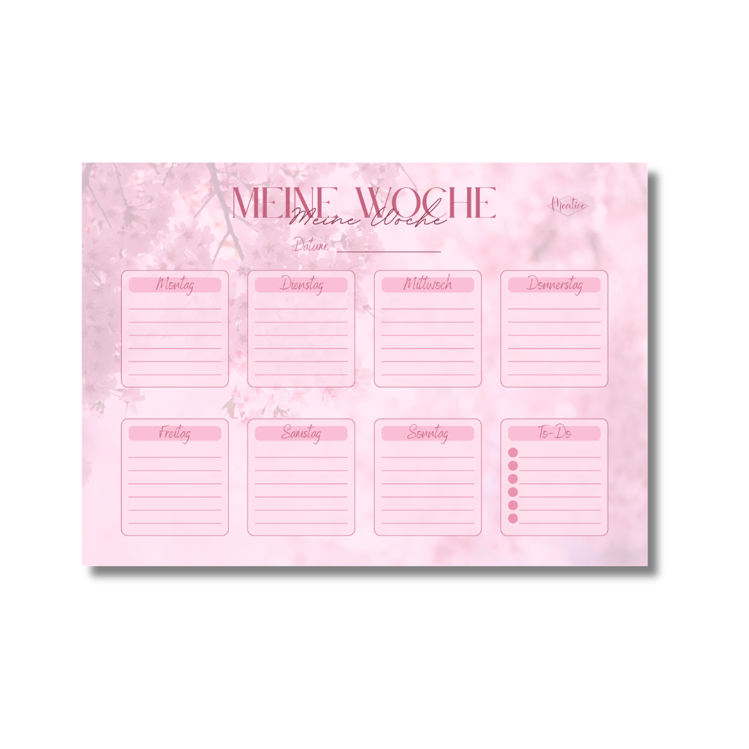 Meine Woche Kirschblüte - A5 Quer Block + Bleistift