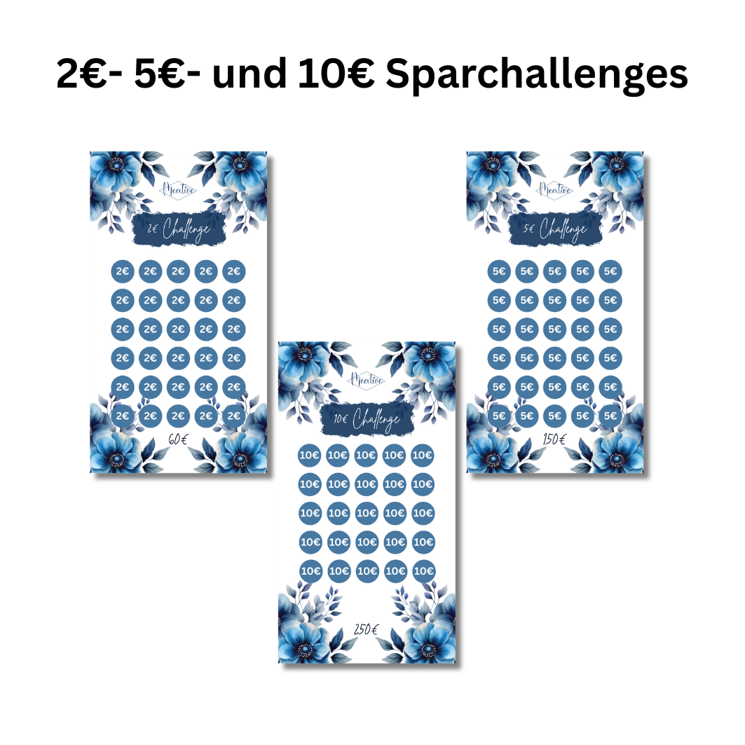 3er Set Challenges Blaue Blumen gedruckt und laminiert